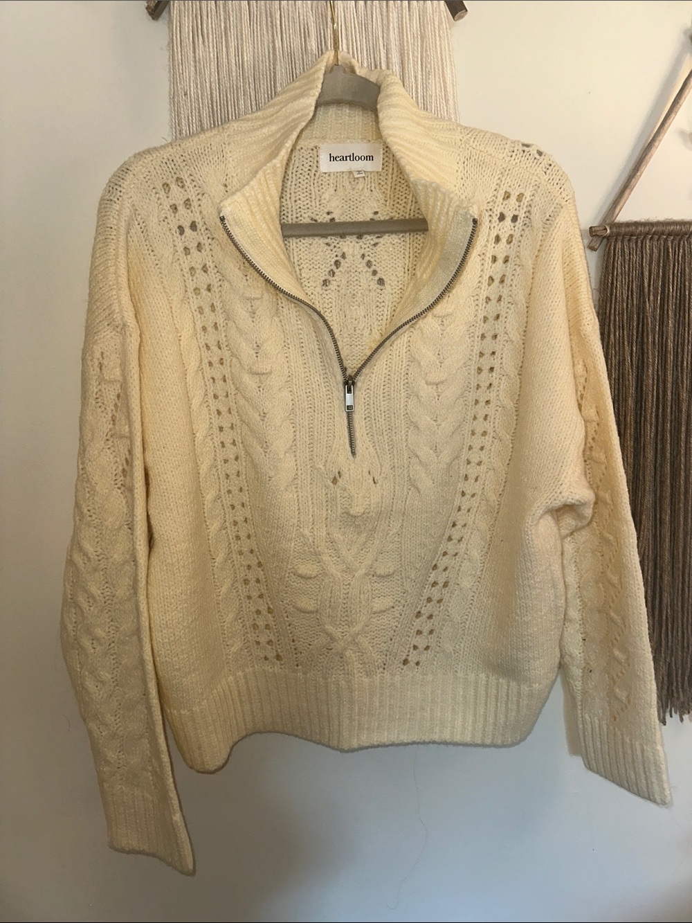 Heartloom Cream Cable Half-Zip Turtleneck Sweater